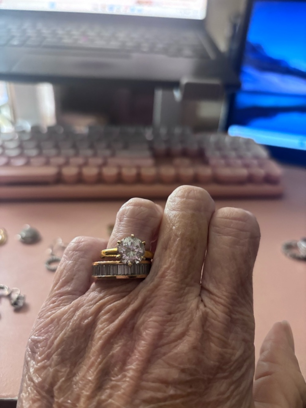 Diamonique 2 piece ring set